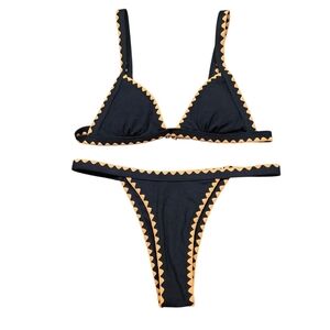 Black & Orange Zigzag Trim Cheeky Bikini Set Size XS